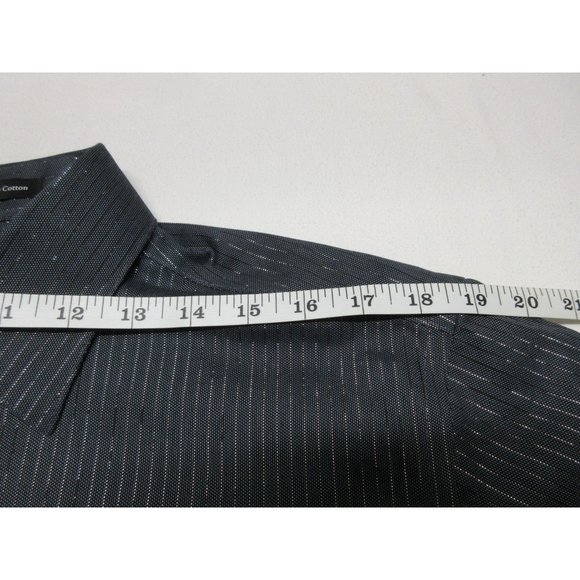 Paul Fredrick non-iron metallic‎ pinstripe button front shirt - Picture 9 of 12
